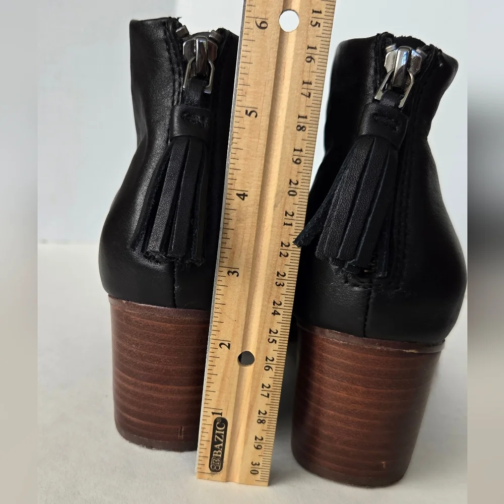 Toms Black Leather Ankle Boots with Brown Heel And Tassels